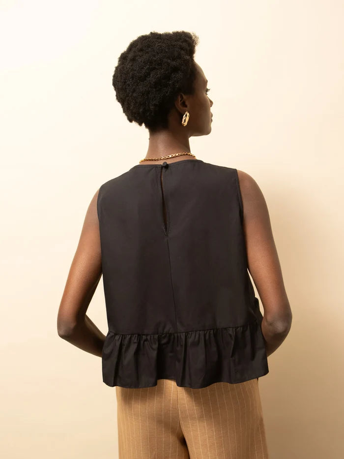 Black Frill Hem Cotton Top