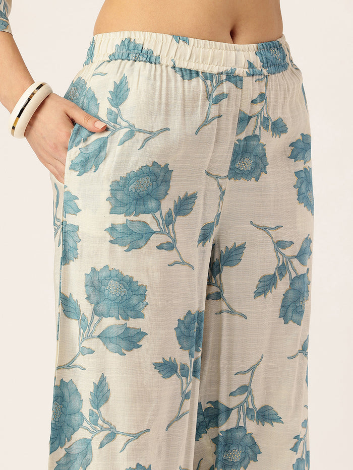 Blue Floral Printed Co-Ords, Co-Ords, Short Top & palazzo, Printed co-ord set, Blue co-ords, Floral co-ords, Floral printed co-ords, Two piece set, Women co-ords