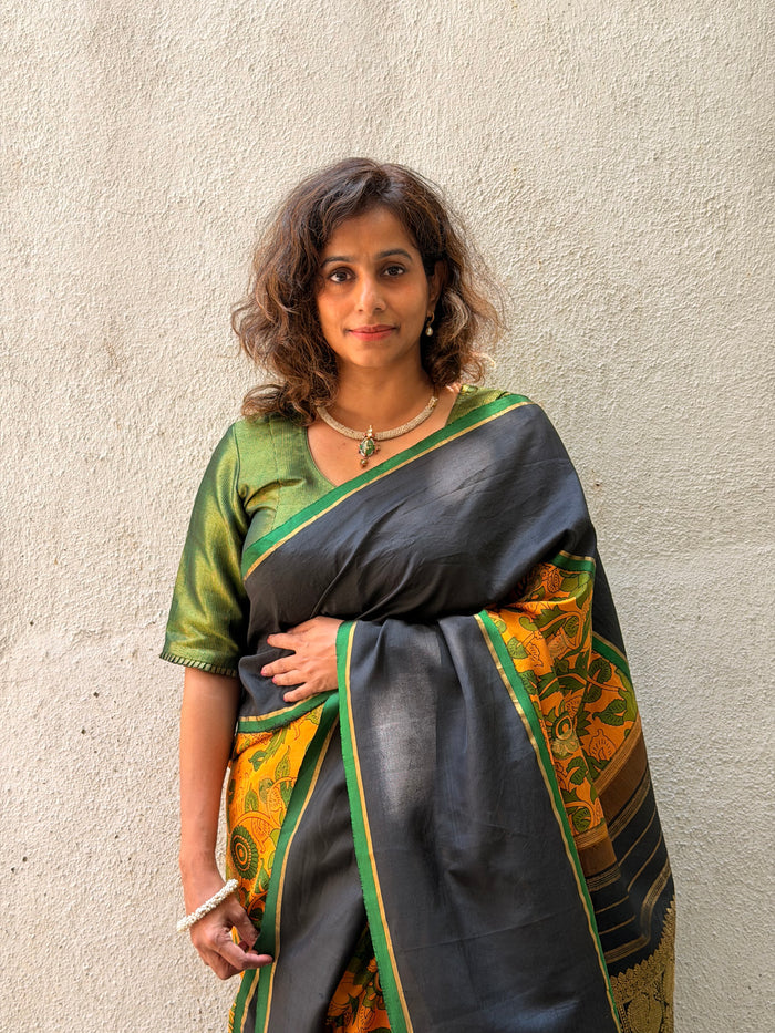 Green Zari Striped Silk Blouse