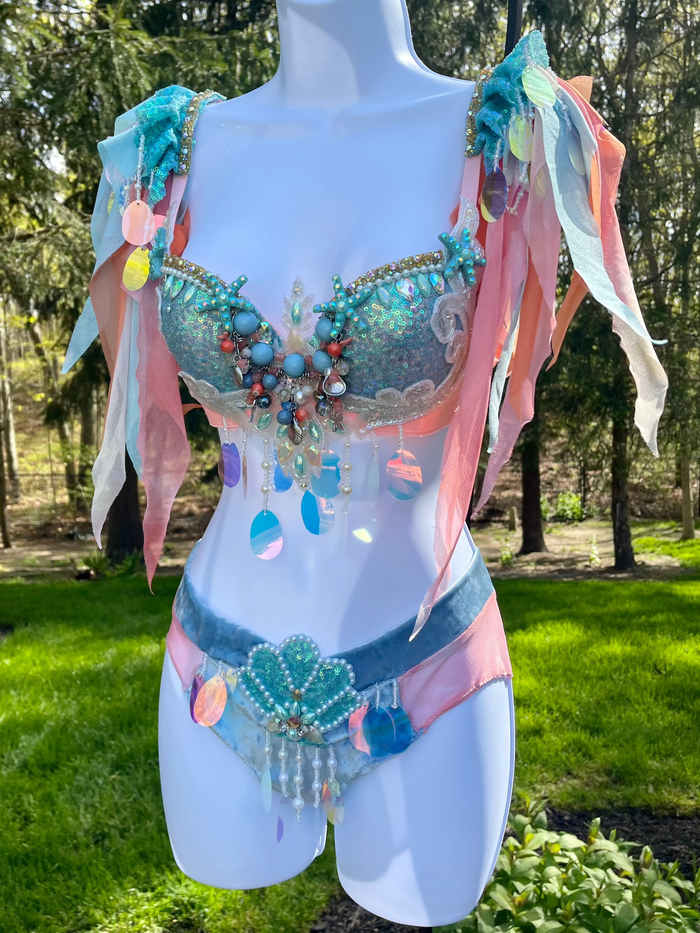 Blue Sequins Mermaid Top and bottom