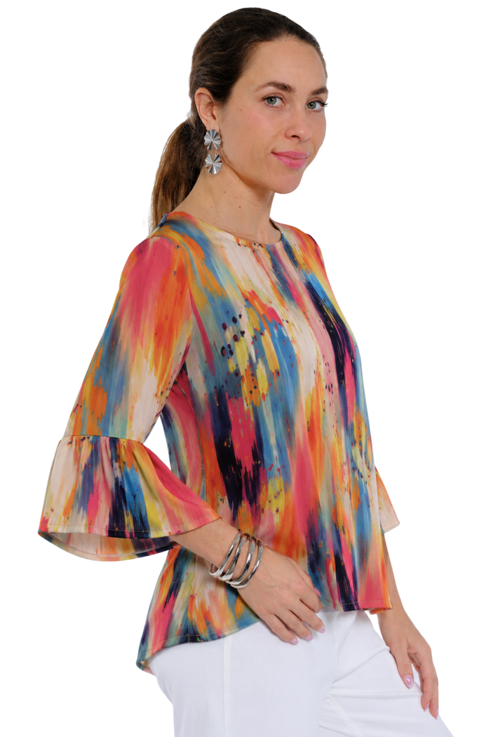 Lior Women's Colorful Abstract Print Bell Sleeve Top for Women With Relaxed Fit - "MILLIE"