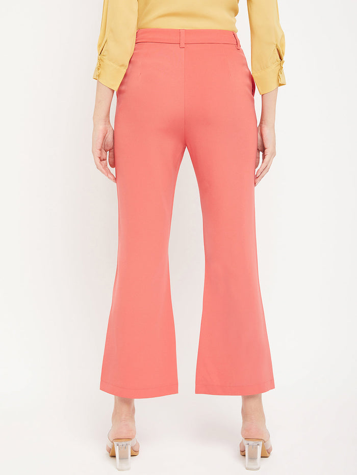 Madame Solid Coral Bootcut Trousers