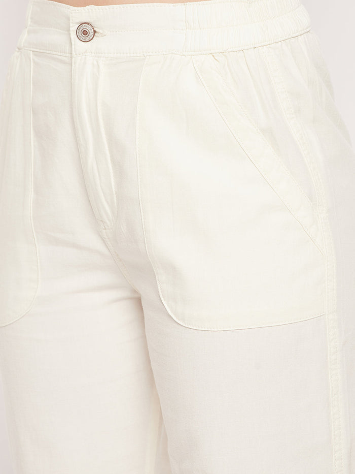 Madame White Elasticated Cotton Joggers