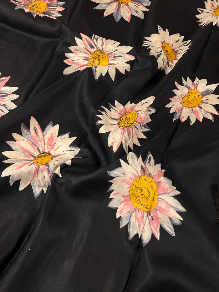Mila sunflower printed kanchi silk fabric