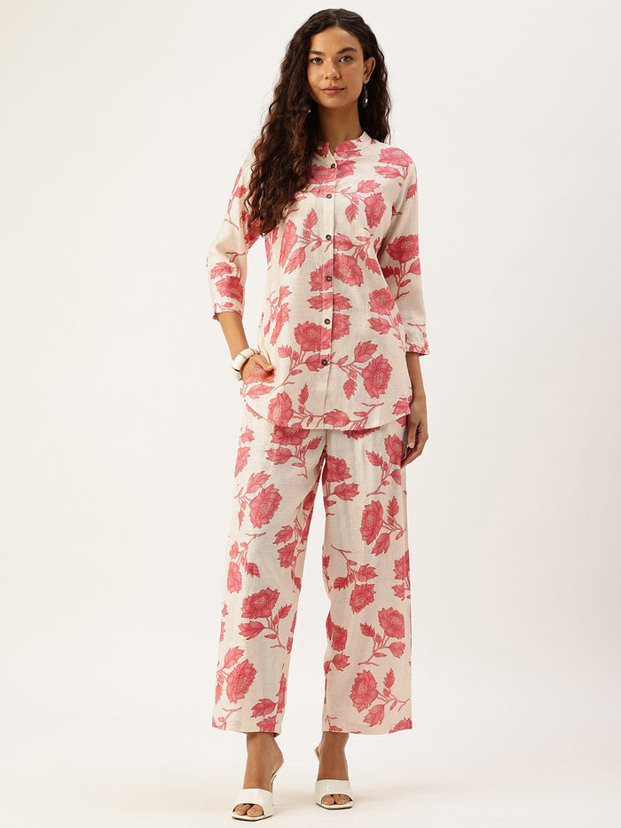 Pink Floral Printed Co-Ords, Co-Ords, Short Top & palazzo, Printed co-ord set, Pink co-ords, Floral co-ords, Floral printed co-ords, Two piece set, Women co-ords