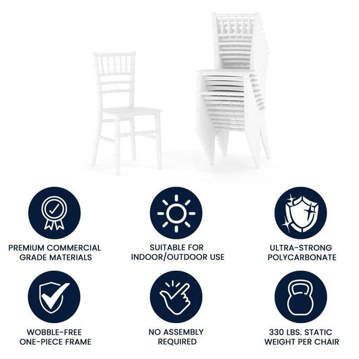 White Chiavari wooden chair with vertical slat back and wide seat