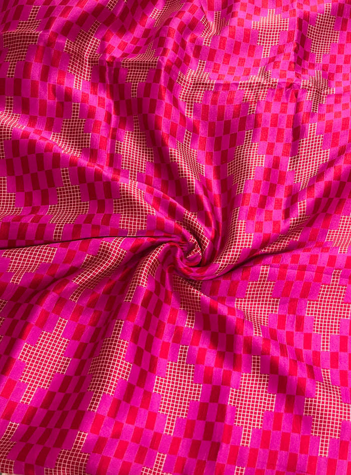 Sweet Checks Block Printed Silk Fabric
