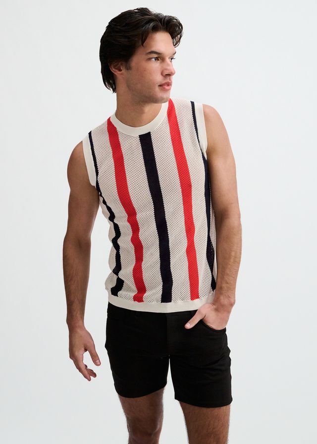 TEXTURED STRIPE OPEN KNIT VEST