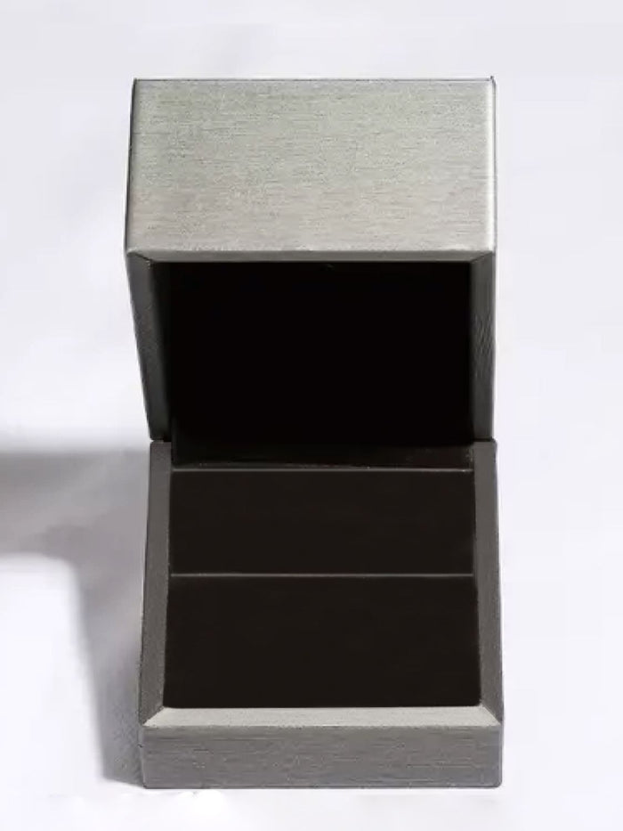 Empty silver jewelry box with black velvet interior for sterling silver drop earrings for women