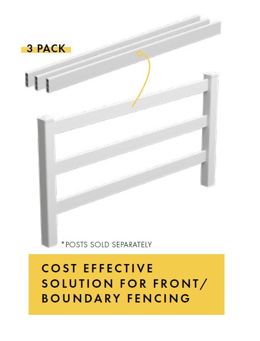 3 Rail Fencing PVC Hamptons fencing rails, Acerage PVC Fencing, - Image 3