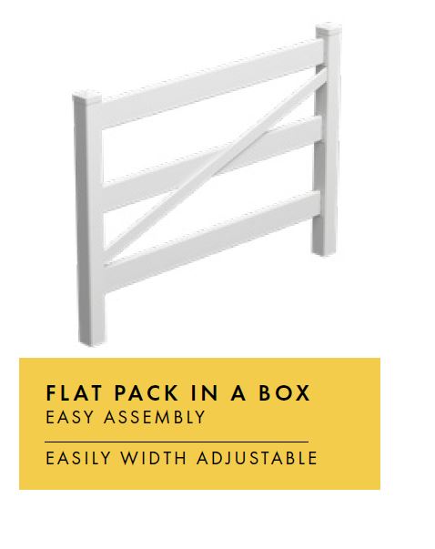 3 Rail gate, single gate, White PVC Hampton Gate 1800mm wide, flat pack, - Image 2