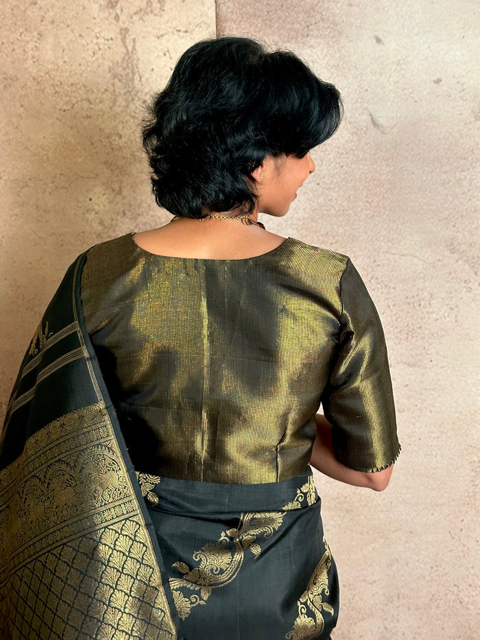 Black Zari Striped Silk Blouse