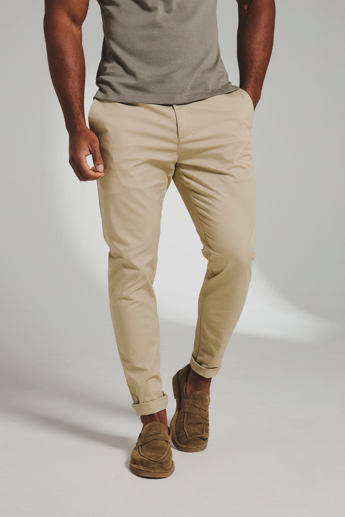 Athletic Fit Cotton Stretch Chino Pants in Stone