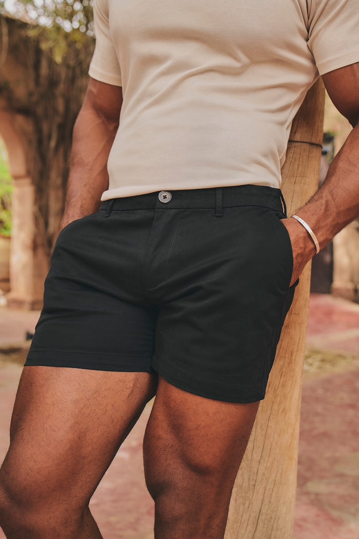 Athletic Fit Stretch Chino Shorts 5'' in Black