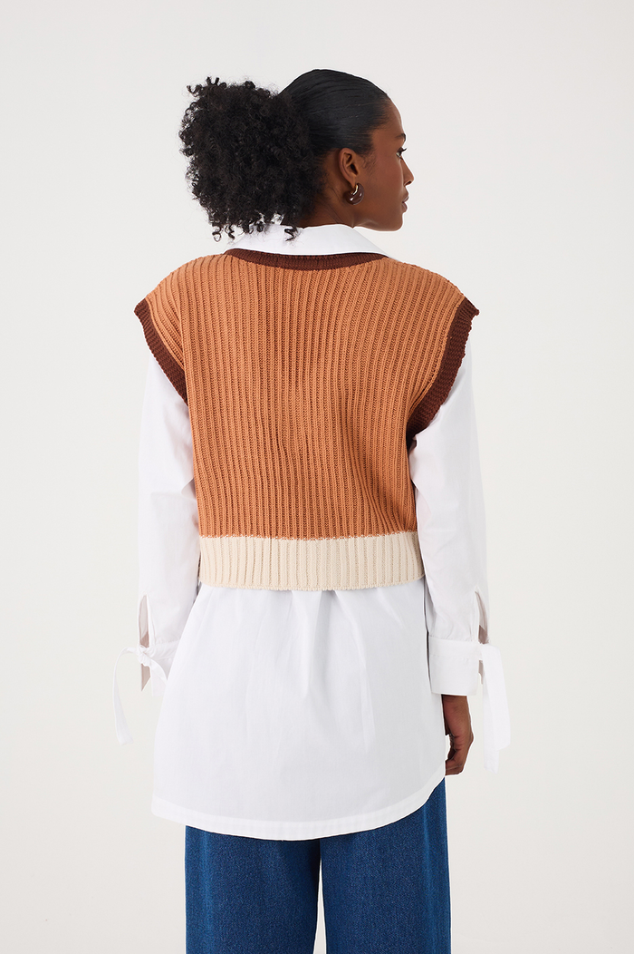 Beige V Neck Sleeveless Knit Vest_5