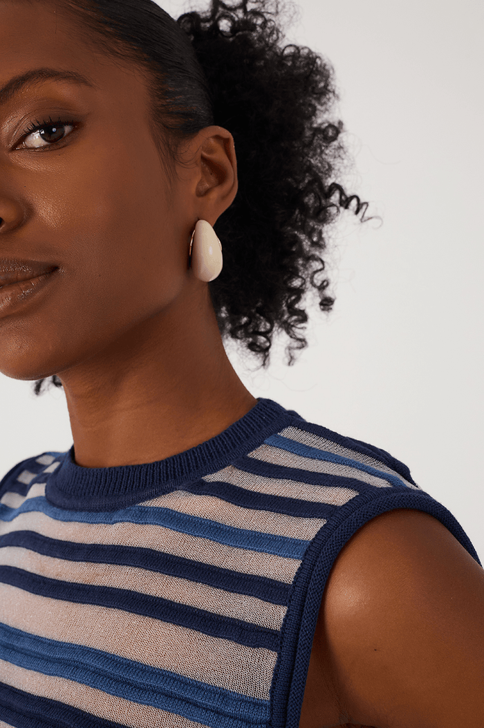 Blue Stripes Joa Ribbing Sleeveless Tricot Blouse_5