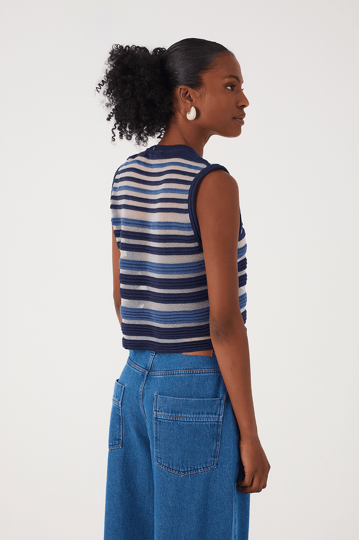Blue Stripes Joa Ribbing Sleeveless Tricot Blouse_6