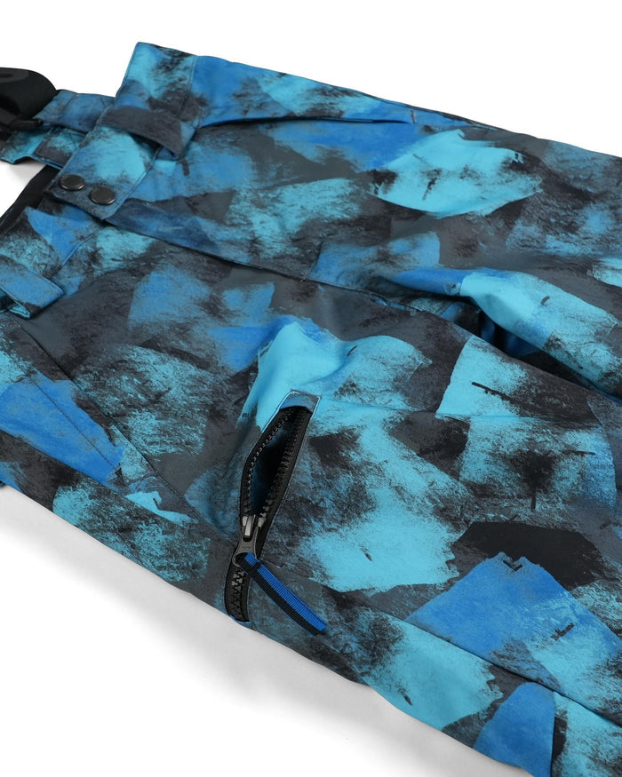 Blue and black patterned jacket with a zipper on a white background