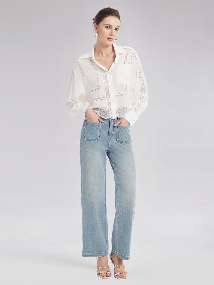 Breathable Straight Leg Denim Jeans