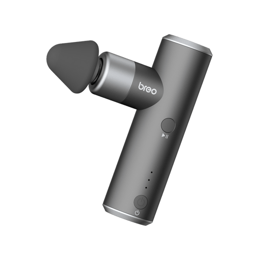 Breo S1 Mini massage gun in dark gray. Portable muscle relief massage gun.