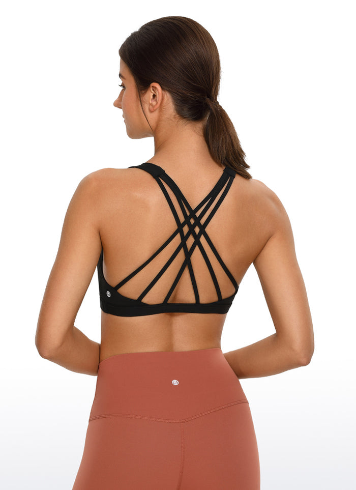 CRZ YOGA Women's Yoga Light Support Brushed Nakedfeel Strappy Bra Black