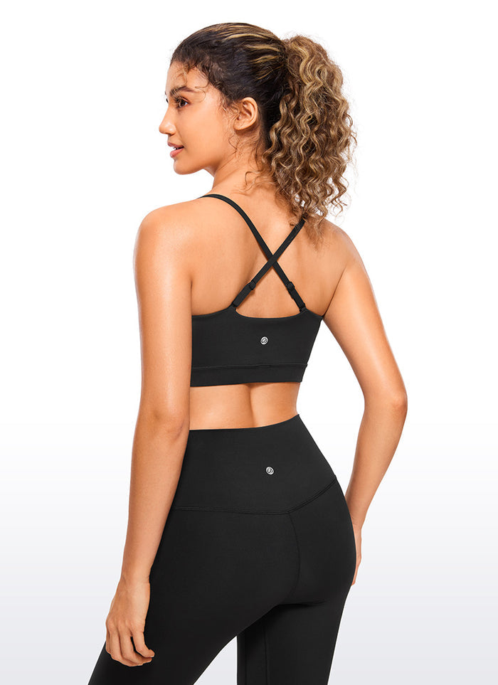 CRZ YOGA Womens Butterluxe  Adjustable Spaghetti Thin Strap Sports Bra Black