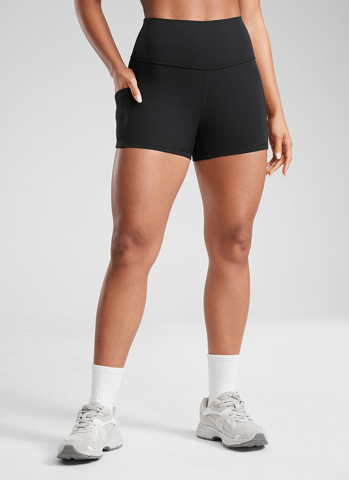 CRZ YOGA Women's Yoga High Rise Biker Butterluxe Pockets Shorts 3'' Black