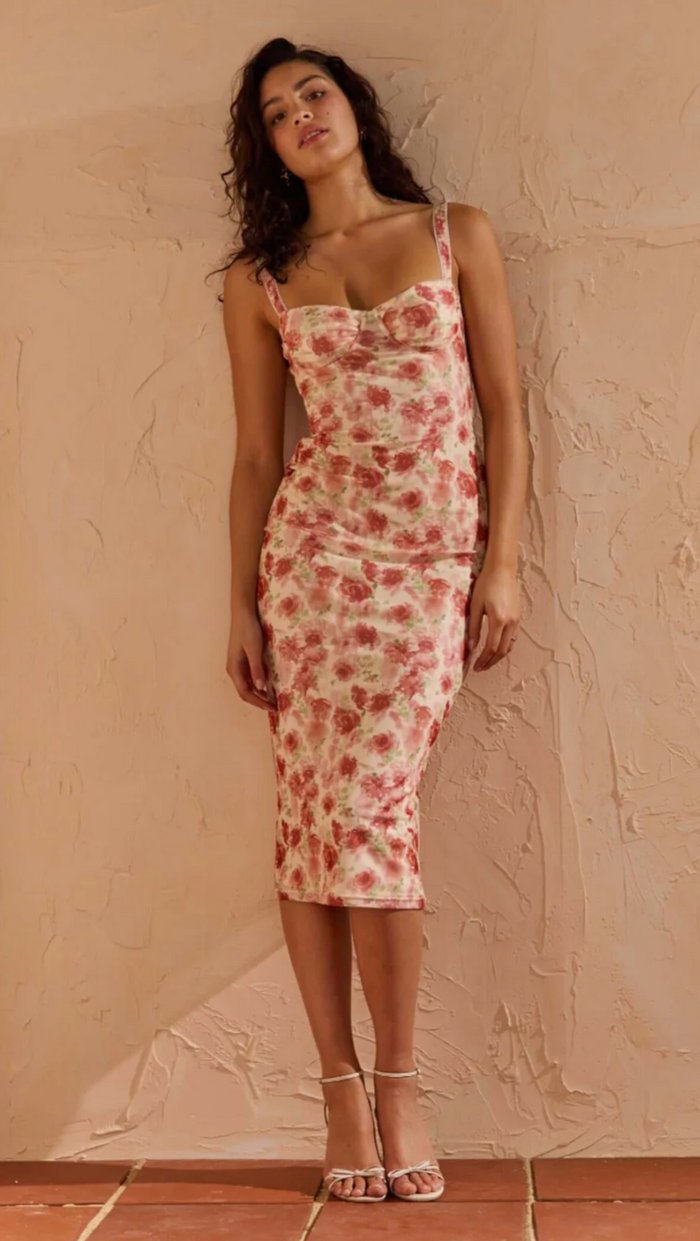 Camille Mesh Bustier Dress - Pink Floral