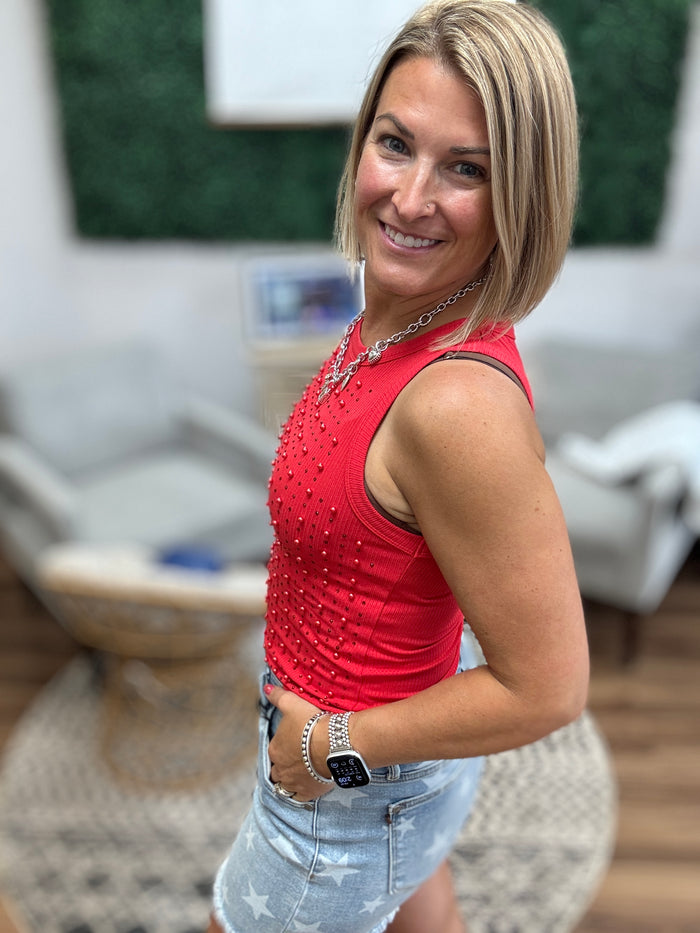 City Lights Embellished Tank - Red