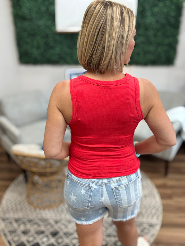 City Lights Embellished Tank - Red
