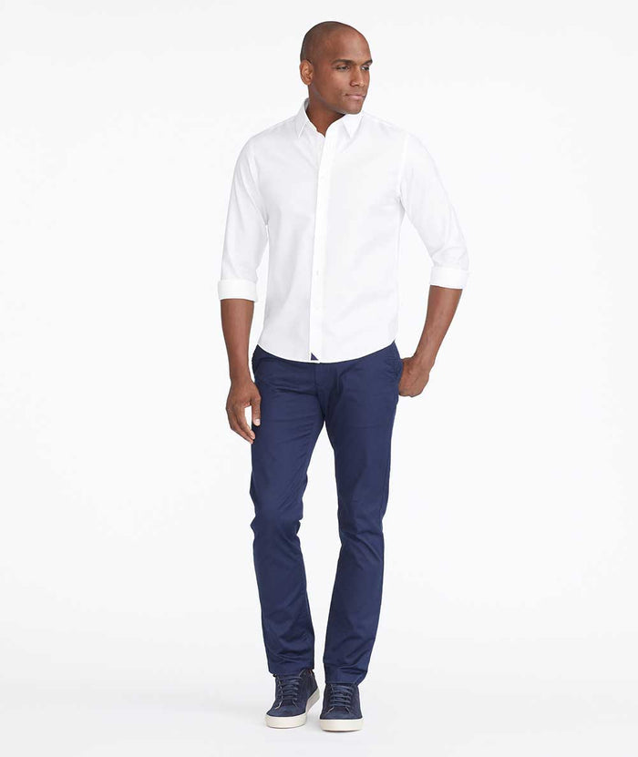 Model wearing a Navy Chino Pants