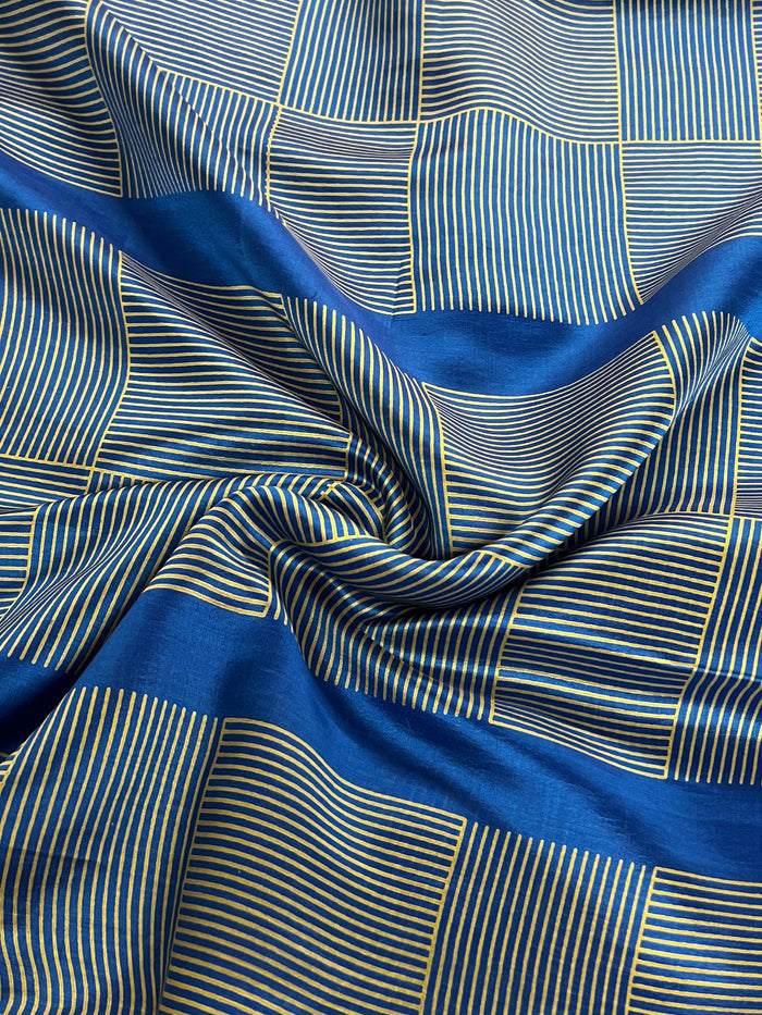 Classic Stripes Block Printed Silk Fabric