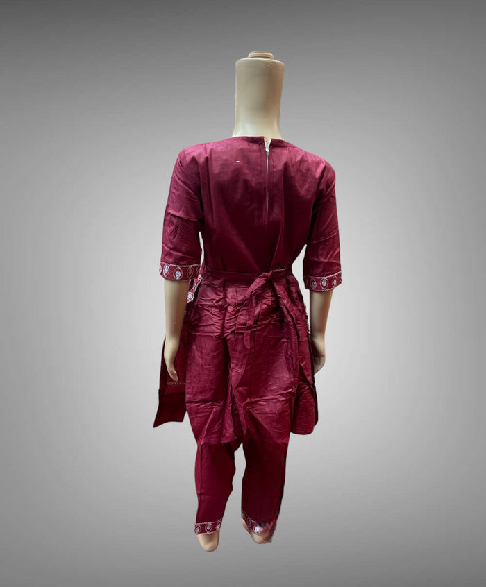 Cotton Embroidered Burgundy Girl's Salwar Suit