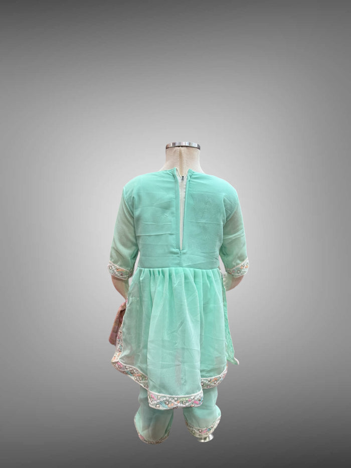 Cotton Embroidered Light Mint Green Girl's Salwar Suit