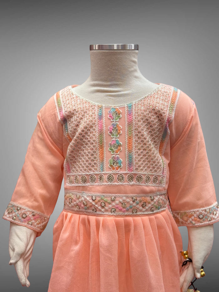 Cotton Embroidered Light Peachy Orange Girl's Salwar Suit