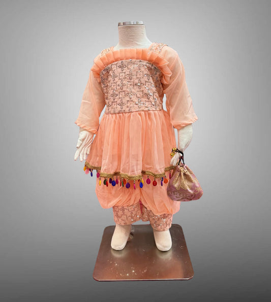 Cotton Embroidered Light Peachy Pink Girl's Salwar Suit