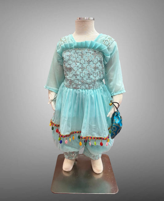 Cotton Embroidered Sky Blue Girl's Salwar Suit
