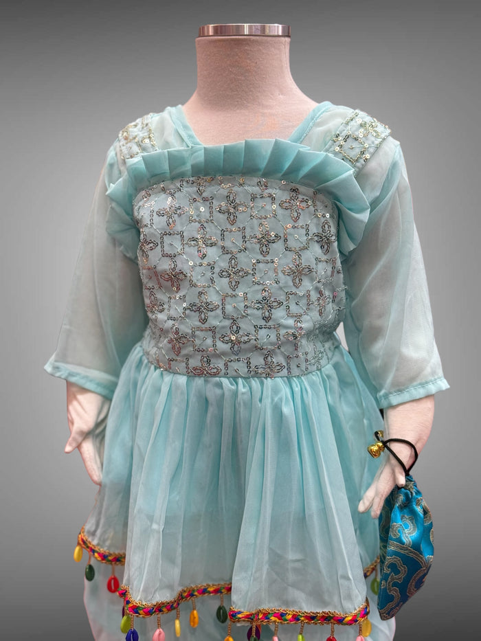 Cotton Embroidered Sky Blue Girl's Salwar Suit