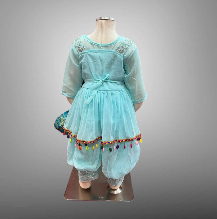 Cotton Embroidered Sky Blue Girl's Salwar Suit