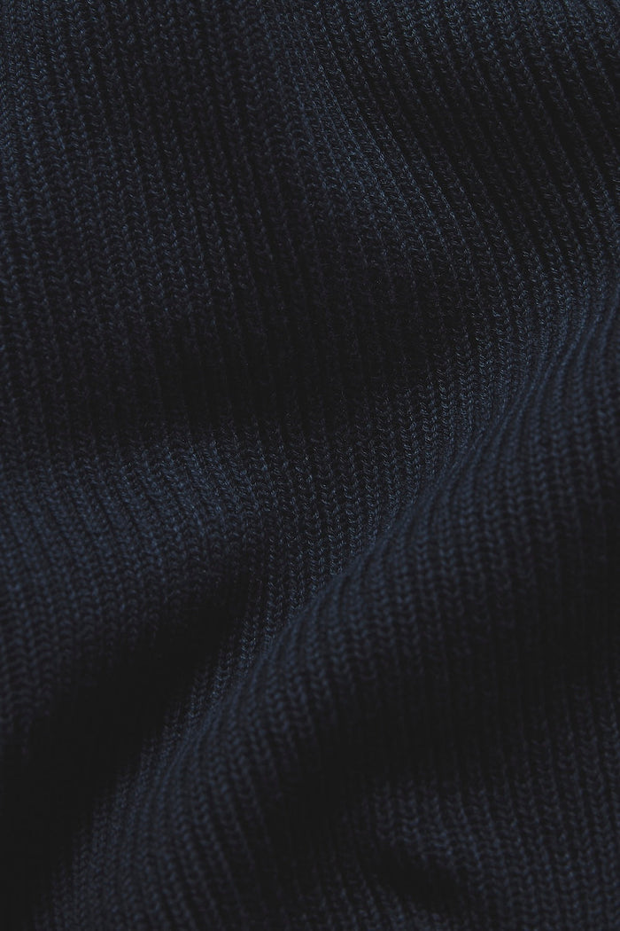 Cotton Textured Knitted Half Zip Polo Shirt in Navy - TAILORED ATHLETE - USA