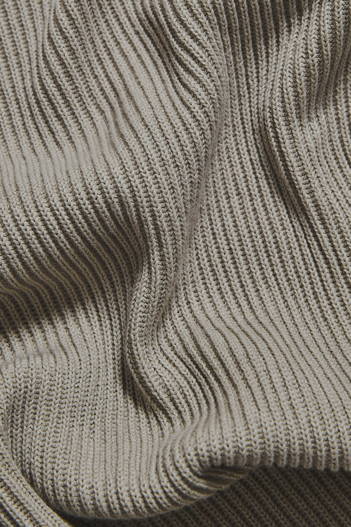 Cotton Textured Knitted Half Zip Polo Shirt in Stone - TAILORED ATHLETE - USA