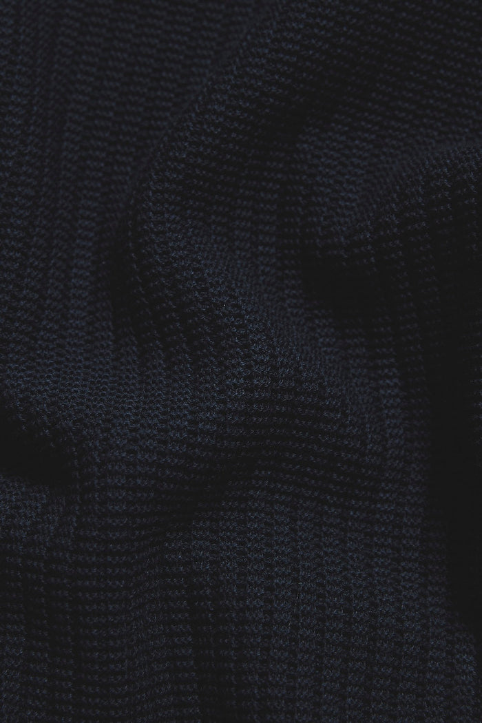 Cotton Textured Knitted Open Collar Polo Shirt in Navy - TAILORED ATHLETE - USA