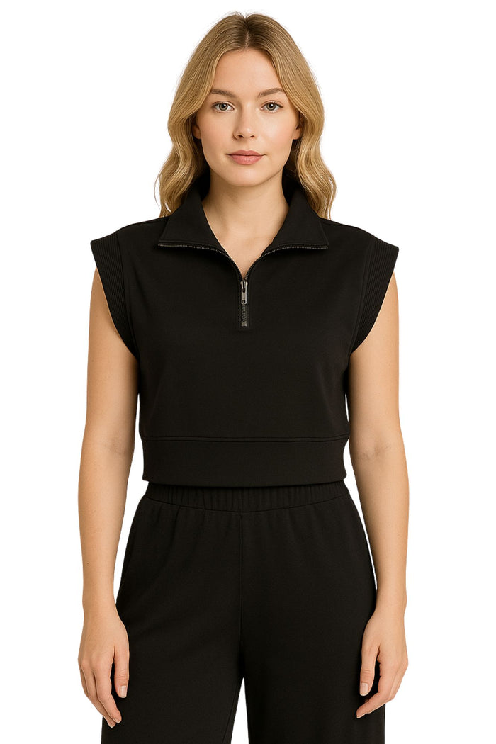 cap sleeve half zip top for women