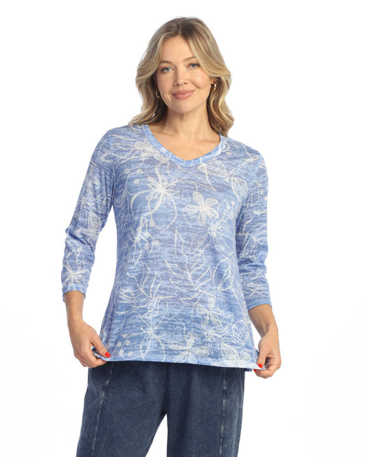 "Darling" Abstract Print Burnout V-Neck Top - 46-2076- Limited Sizes!
