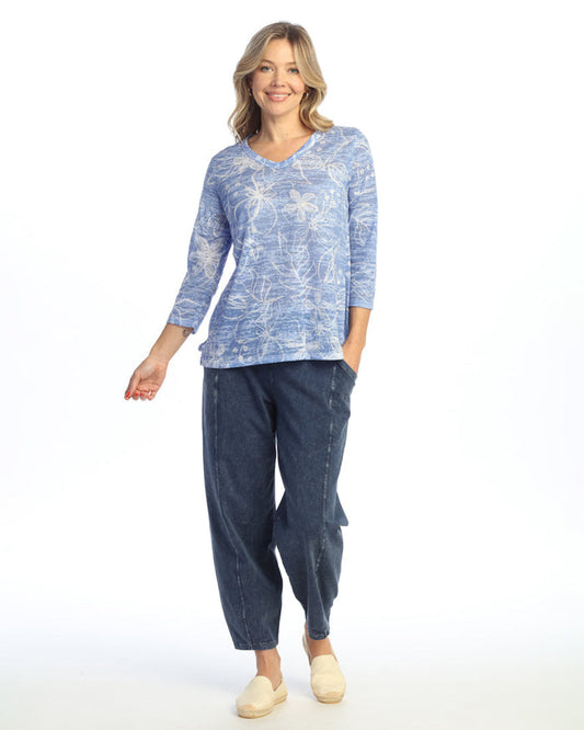 "Darling" Abstract Print Burnout V-Neck Top - 46-2076- Limited Sizes!