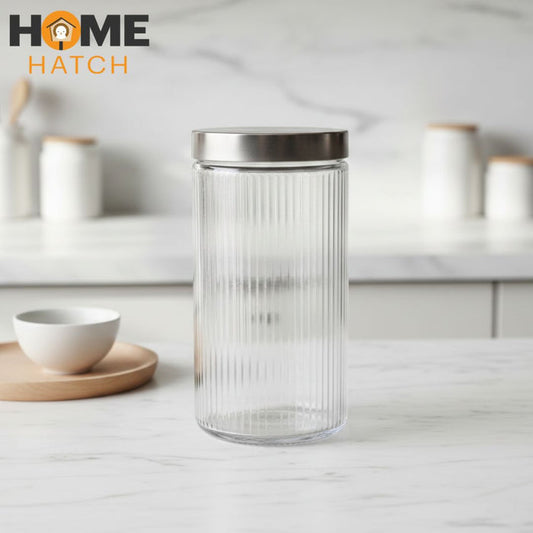 Delisoga® Clear Glass Storage Jars – Airtight Kitchen Containers 1.64 Litre Capacity