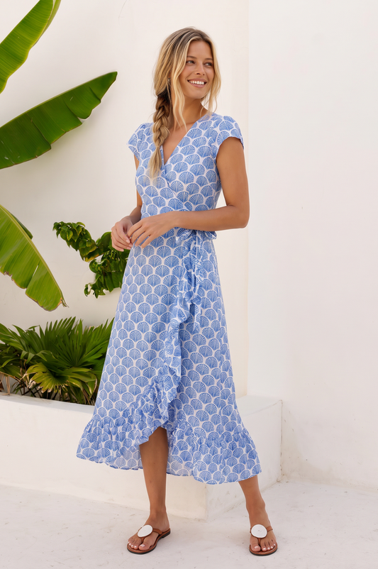Demi Organic Cotton Wrap Dress | Shell Marina Blue