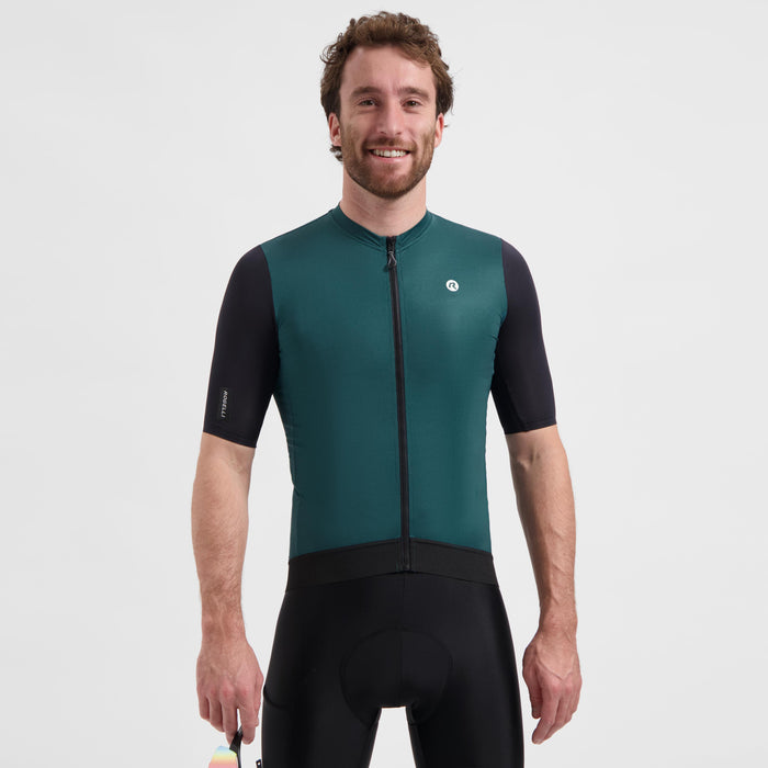 Rogelli Distance II fietsshirt heren teal korte mouw gedragen voorkant.