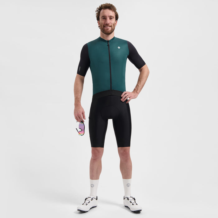 Rogelli Distance II fietsshirt heren teal korte mouw gedragen totaalshot.