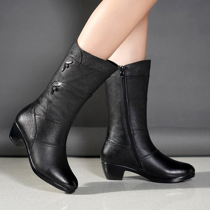 Dorelline - Bottines Mi-Mollet à Talon Épais pour Femme